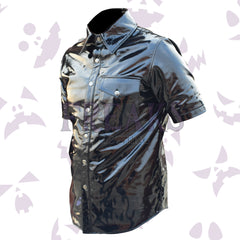 Black PVC vinyl officer shirt shiny black alternative shirt with classic collar