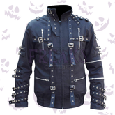 Blackout Gothic Men's Jacket with a full zipper, numerous buckle straps, metal eyelets, and studded shoulders