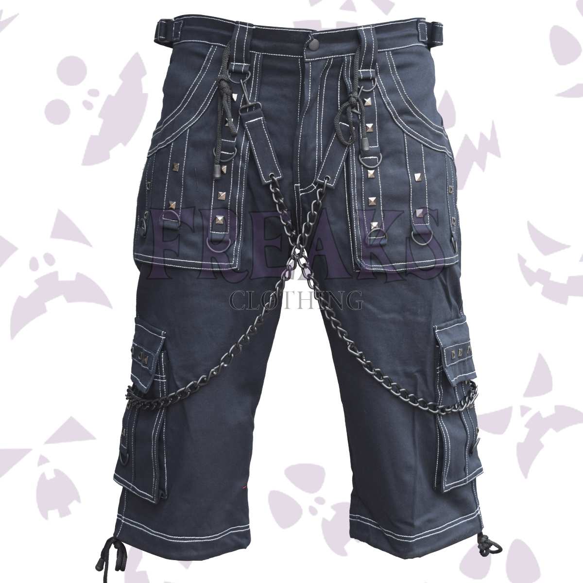 Dark Edge Gothic Cargo Shorts With Chains