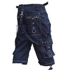 White Thread Studded Cargo Shorts with straps