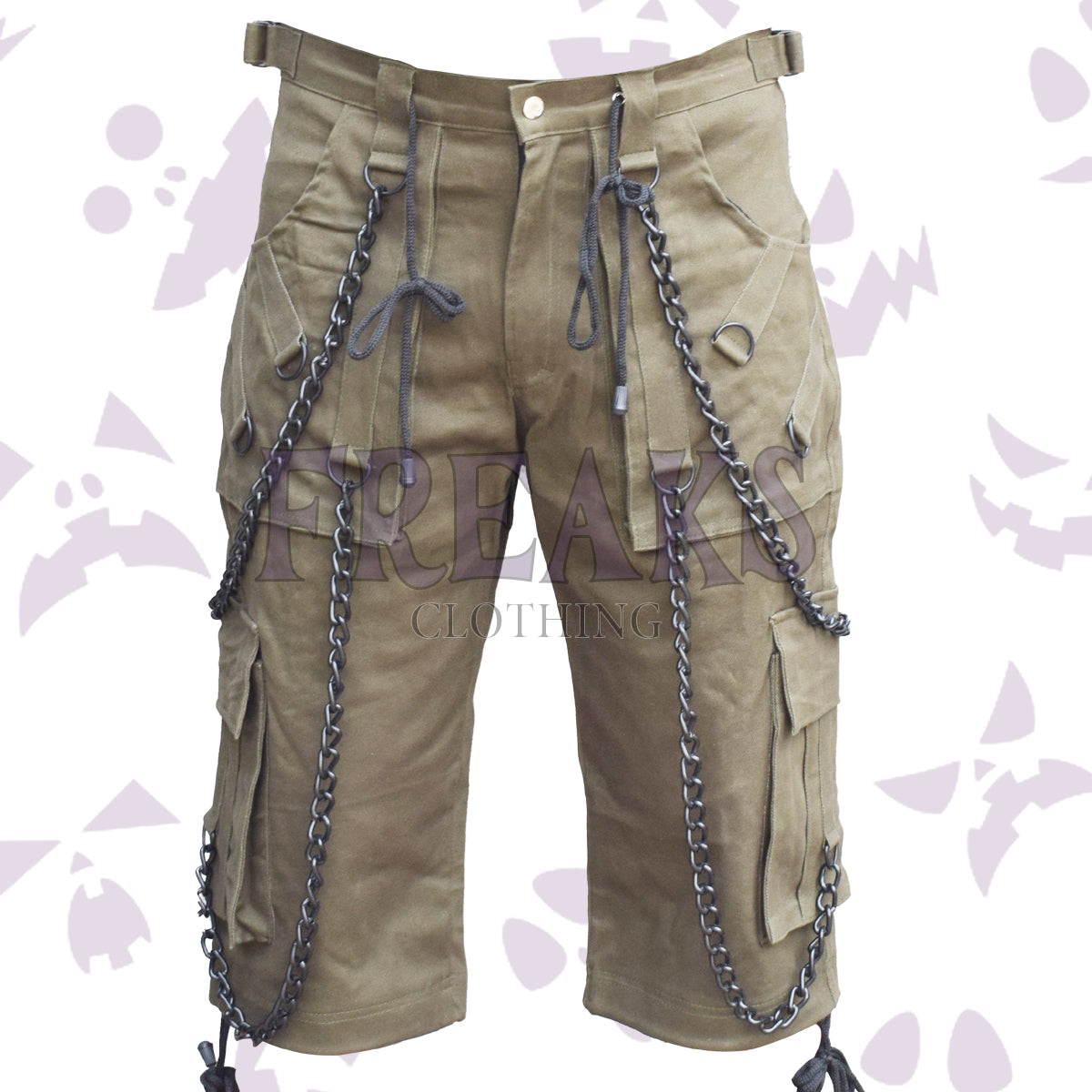 Khaki Cargo Chains Shorts For Men's