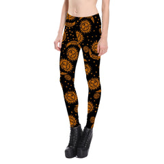 Ouija Moon Sun Leggings Mid Waist Black PUSH UP Trousers