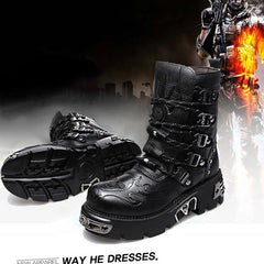 Punk Mens Motorcycle Leather Boots