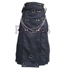 Men's gothic punk kilt: black, pleated, with heavy chain detailing and metal rings
