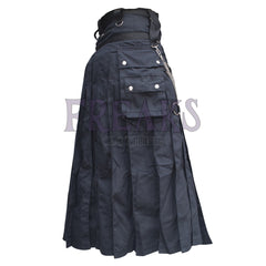 Men's gothic punk kilt: black, pleated, with heavy chain detailing and metal rings