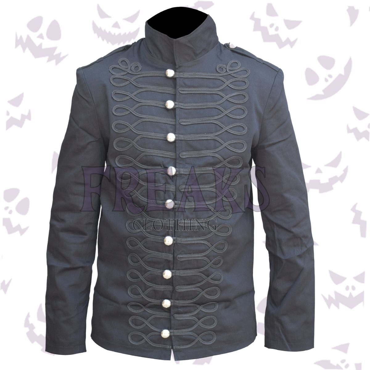 Military Drummer Band Laces Gothic Jacket with a high collar and military-inspired details