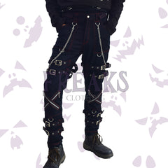 Men Gothic Straps Pant with chains and zippers