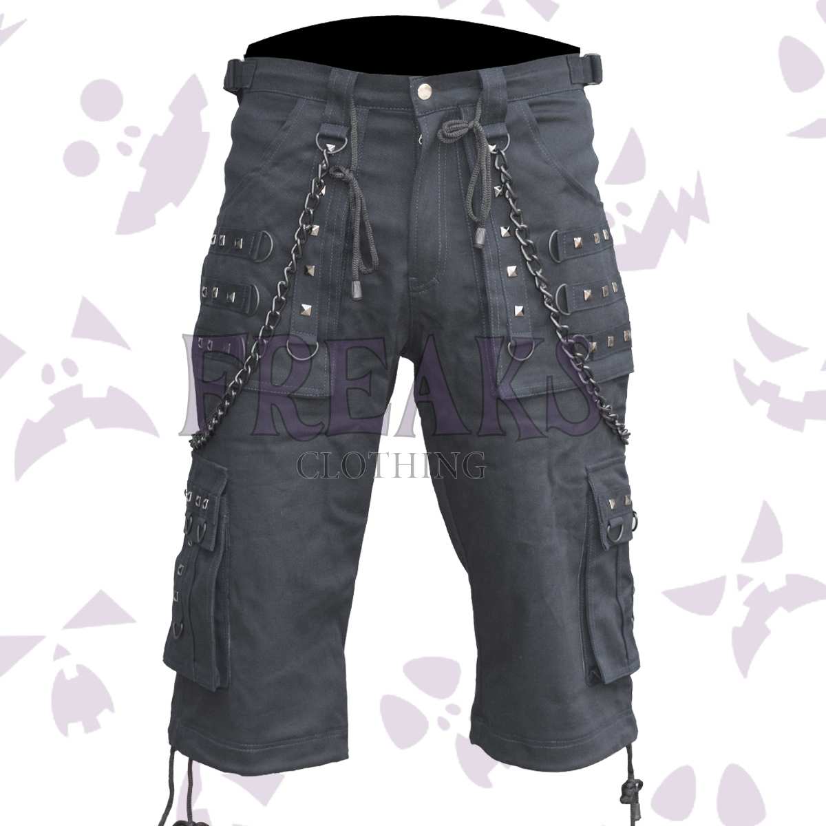 Metal Edge Gothic Cargo Shorts with Chains and studs