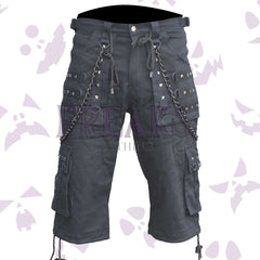 Metal Edge Gothic Cargo Shorts with Chains and studs