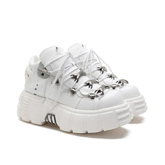 Punk Lace Up Women Shoes | Gothic EMO Ankle Boots Black - White