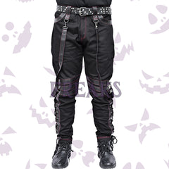 Shadow Boss Gothic Pants for men with lace hem and faux leather straps