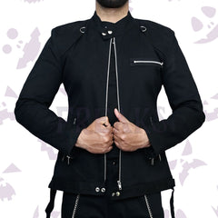 Slim Fit Biker Goth Black Jacket black, long-sleeve, with a stand-up collar and zipper details