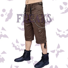 Brown Gothic Bermudas for Men with chains and cargo pockets