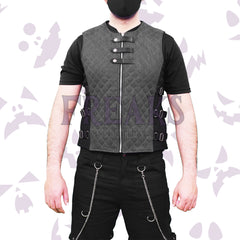 Vanguard Gothic Men's Vest with black faux leather straps, snap buttons, and a full zipper