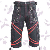 Alien X Inspired Punk Rock Shorts with red contrast stitching, studs, and utility pockets