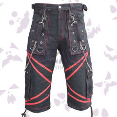 Alien X Inspired Punk Rock Shorts with red contrast stitching, studs, and utility pockets
