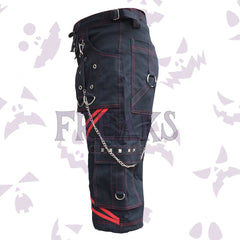 Alien X Inspired Gothic Cargo Short with red contrast stitching, studs, and utility pockets