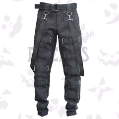 Men's black emo rock star belted pants – front view