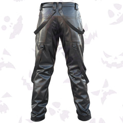 Back view of men's black leather bouncers pants