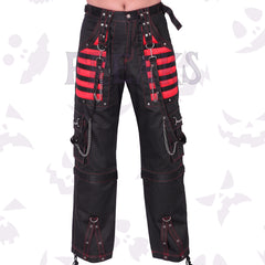 Black & red cybergoth cargo pants with detachable chains & straps for alt style