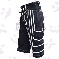 Cyber goth Cargo Tech Shorts with Straps and white strips detailing