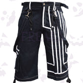 black Cybergoth Cargo Shorts with graphic strips and detachable straps