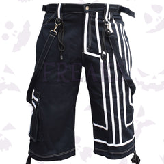 black Cybergoth Cargo Shorts with graphic strips and detachable straps