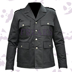 Dark Gothic Elite Coat black cotton, with a classic collar and elegant button details.
