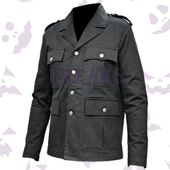 Executive Gothic Elite Jacket For Men's with silver ornate buttons, four flap pockets, and shoulder epaulets.