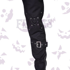 Men's dark romance pants: sleek black with bold leg strapping