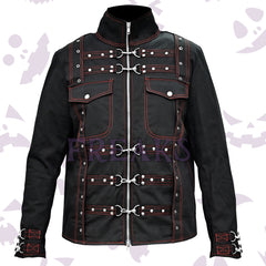 rebels gothic jacket for men's with red stitching, silver clasps and chest pockets
