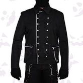 Double Breast Goth Military Officer Jacket with silver buttons and white contrast piping