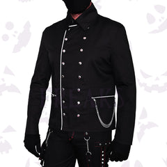 Double Breast Goth Military Officer Jacket with silver buttons and white contrast piping with pockets