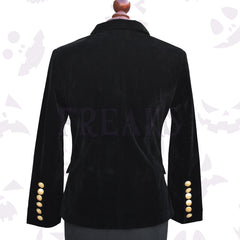 Double Breasted Black Velvet Coat Women's