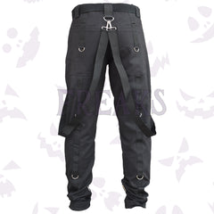 Back view of men's emo rock star belted pants