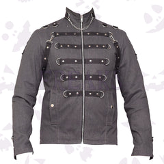Gothic Officers Jacket Men with a full zipper, multiple leather straps, and metal D-rings.