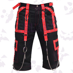 Freaks Dominator Gothic Shorts With Chains and red ribbon detailing