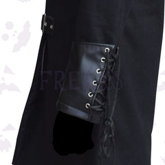 Women's badass alternative coat: black, with an asymmetrical hem and lace-up studded cuffs