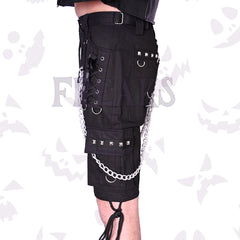 Men's punk gothic shorts: black, with pyramid studs, detachable chains
