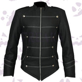 Goth Military Officers Black Wool Jacket black, long-sleeve, with a stand-up collar and military-style details