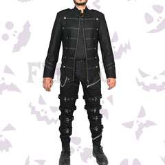 Goth Military Officers Black Wool Jacket black, long-sleeve, with a stand-up collar and military-style details