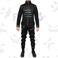Goth Military Officers Jacket Goth Military Officers Jacket with leather detailing buckle straps and a front zipper.