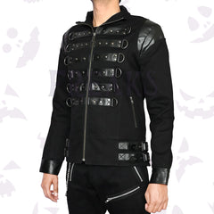 Goth Military Officers Jacket Goth Military Officers Jacket with horizontal leather buckle straps with collar and a front zipper.