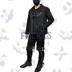 Gothic Rebel Biker Jacket with an asymmetrical zipper, notched lapels, and a belted waist