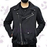 Gothic Biker Jacket Men's with zippered pockets and shoulder snaps