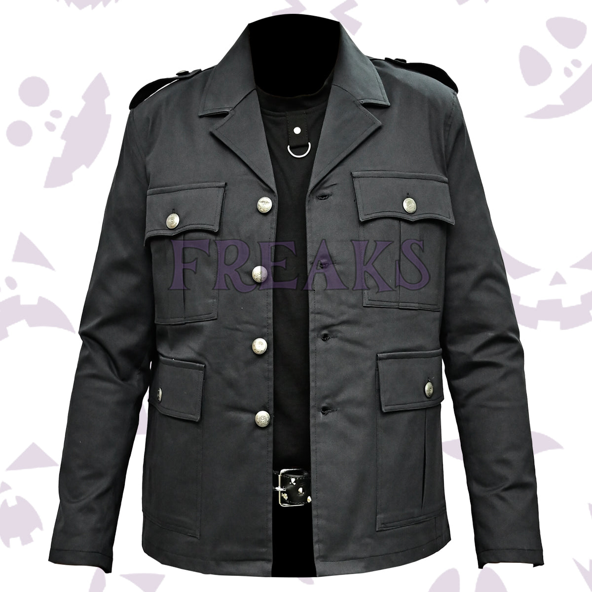 Dark Executive Gothic Coat black cotton, with a classic collar and elegant button details.