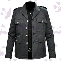 Dark Executive Gothic Coat black cotton, with a classic collar and elegant button details.