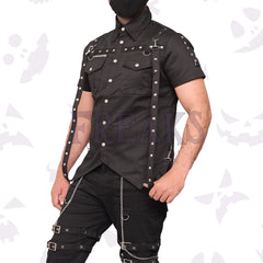Button Up Punk Studded Shirt: Gothic Half Sleeve Top