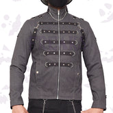 Gothic Officers Jacket with a full zipper, multiple leather straps, and metal D-rings.