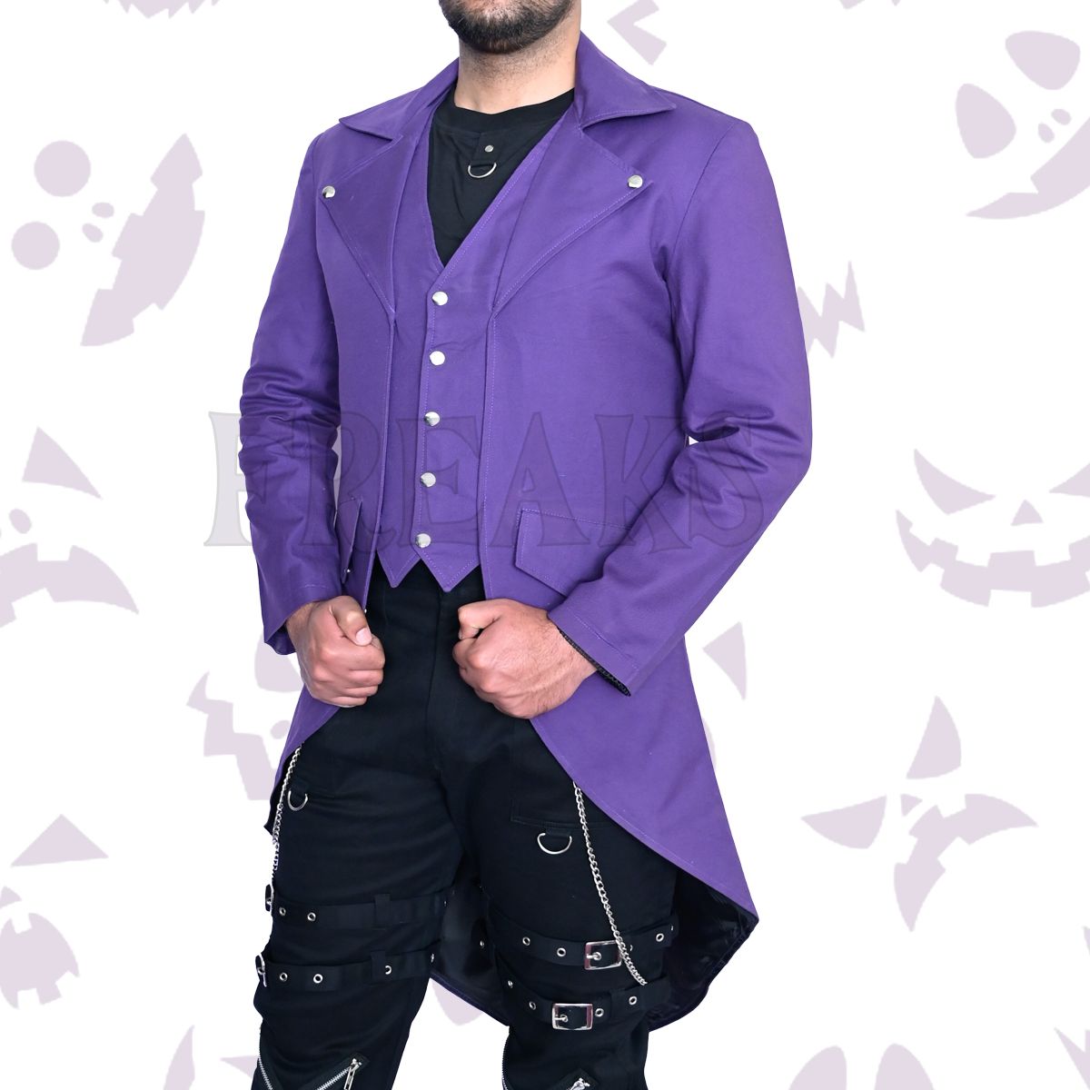 Steampunk Victorian Gothic Purple Tailcoat with silver buttons